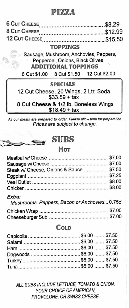 Clifton Park Pizza Menu Page 2